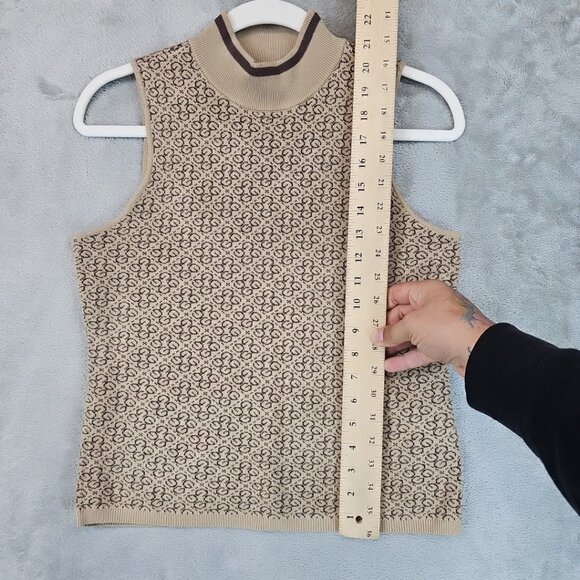 GUESS Logo Sweater Womens Size L Tan/Brown Mock Neck Sleeveless Knit Stretch - Picture 3 of 6